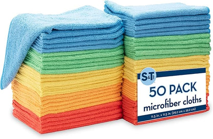 S&T INC. 50 Pack Microfiber Cleaning Cloth, Bulk Towels