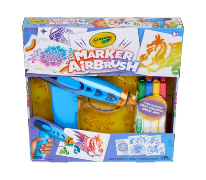 Crayola Marker Airbrush Spray Art Kit, Battery-Powered Sprayer with 8 Washable Markers & 5 Stencils, DIY Craft Set, Ages 6+