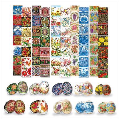 Egg Wraps Easter Set for Pysanky 70 Pcs - Thermo Heat Easter Egg Wraps Ukrainian - Traditional Easter Egg Shrink Wrappers with Patterns - Orthodox Slavic Ukrainian Egg Decorating Kit