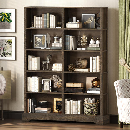 TVU 5-Tier Wood Book Shelf, 47" Wide Large Bookcase and Bookshelf, 64" Tall Bookcase with Storage, Freestanding Wood Display Book Shelves for Living Room, Home Office, Walnut