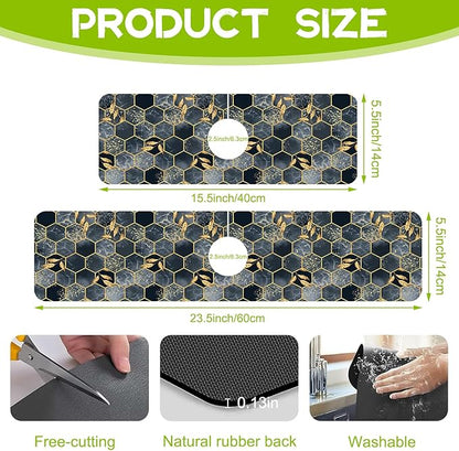 Kitchen Sink Splash Hexagon Marble and Golden Leaves Guard Faucet Mat Super