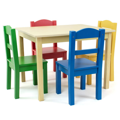 Humble Crew Kids Wooden Table and 4 Chairs Set, Natural/Primary - Kids Table and Chair Set for Toddlers and Children for Arts, Crafts, and Snack Time - Sturdy, Durable Toddler Activity Table