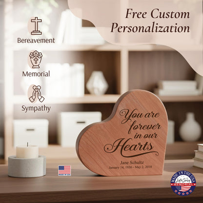 LifeSong Milestones Sympathy Gift Personalized Engraved Wooden Heart Block Shelf Sitter Memorial Bereavement Gifts Personalized Memorial Gifts for Loss of Loved One Celebration of Life Decorations - Cherry