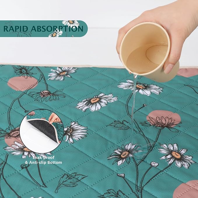 IEUUMLER Washable Pee Pads for Dogs, 2 Pack Non-Slip & Waterproof Whelping Pad, Reusable Puppy Potty Training with Fast Absorbent for Playpen EU007 (Teal Daisy, 31"X36"-2pcs)