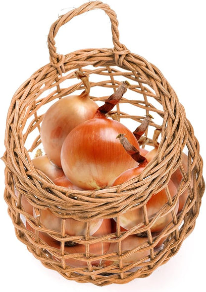 Elsjoy Set of 2 Hanging Onion Basket, Wall Mount Small Wicker Baskets