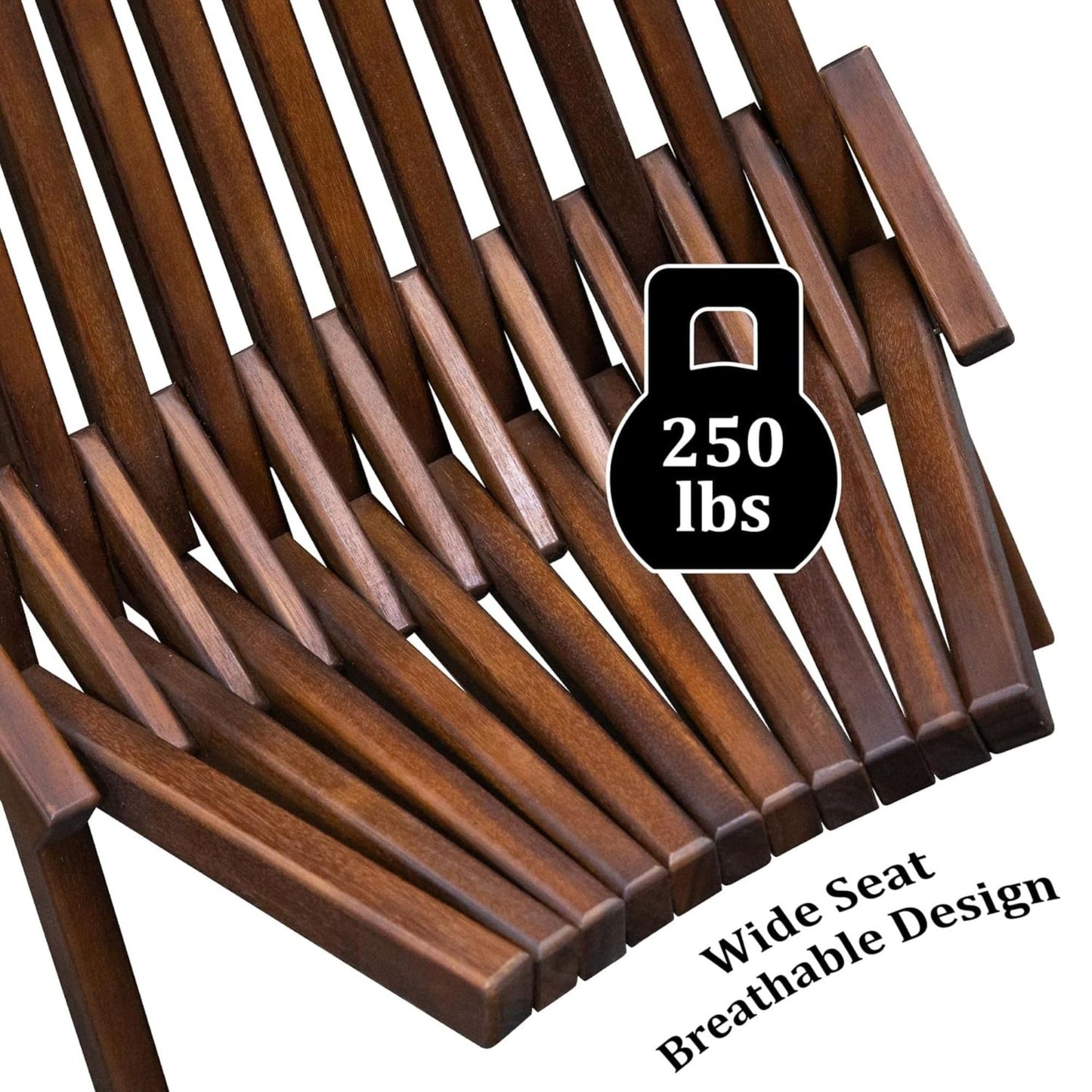 Melino Wooden Folding Tamarack Chairs, FSC Certified Acacia Low Profile Adirondack Chairs, Wood Folding Chair for Outdoor, Patio, Porch, Pool, Backyard, Garden, Balcony and Deck - Chestnut - Single