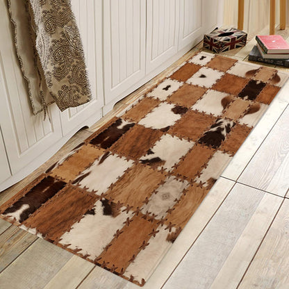 Cowhide Runner for Living Room and Hallway - Brown 2x6 Farmhouse Western Throw, Patchwork Cow Fur Print Area Non-Slip Floor Carpet for Bedroom, Entrance Door Mat - Washable