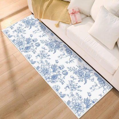 Drydiet Blur Floral Runner Rug 2 x 6 ft Large Something Blue Before I Do Soft Washable Rug with Non Slip, Low Pile Stain Resistance Carpet for Entryway Hallway Kitchen Laundry Living Room