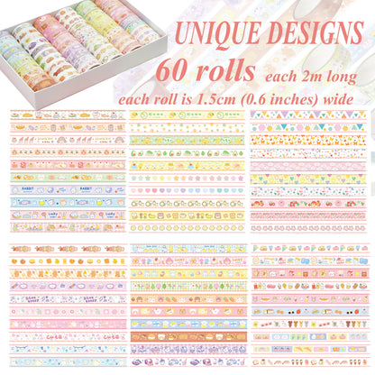 Sifaolp 60 Rolls Washi Tape Set, 15mm Wide Cute Sytle Washi Stickers, for Junk Journal Scrapbook Tape, Bullet Journaling Scrapbooking Supplies, Planner Sticker DIY Craft DéCor