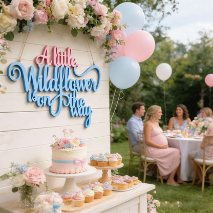 Wooden"A Little Wildflower is on The Way"wall Sign, Baby Shower Welcome Sign,Newborn Shower Yard Sign,Gender Reveal Boy/Gril Welcome Sign,Nursery Wall Decor,Photo Booth Props Door Decorations