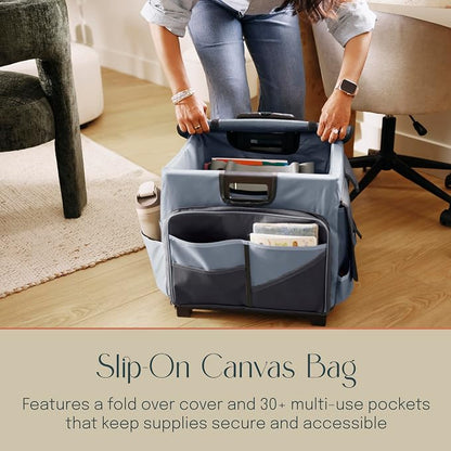 Mobile Folding Utility Cart with Canvas Storage Organizer Bag, Rolling Cart, Black/Grey