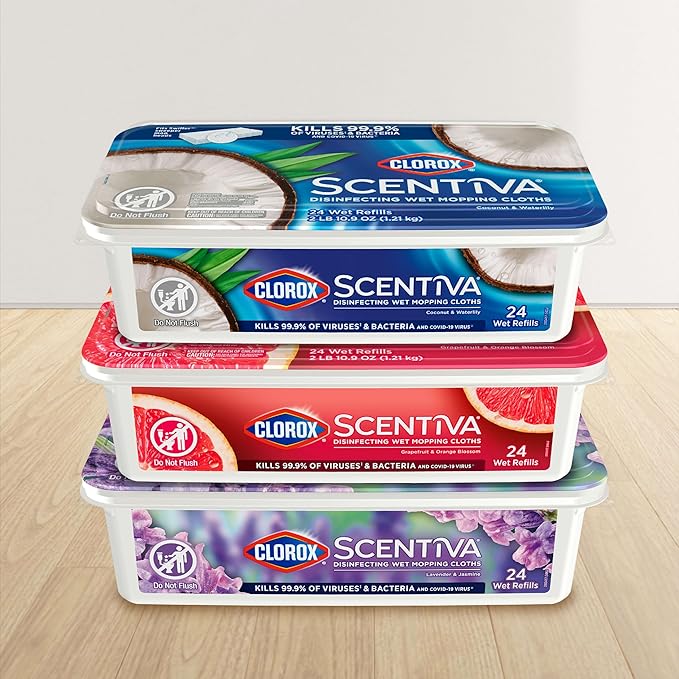 Clorox Scentiva Disinfecting Wet Mop Pad, Disposable Mop Heads, Coconut and