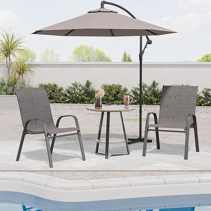 Patio Chairs Set of 2, Outdoor Dining Chairs Stackable for All Weather, Breathable Metal Modern Outside Furniture Chair for Pool Side, Garden, Backyard Deck, Dark Grey
