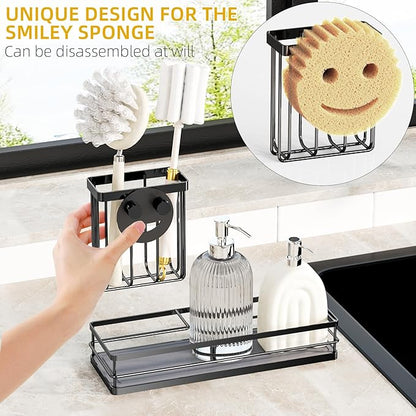 Sink Caddy Organizer with Water Absorbing Stone Tray, Instant Dry Sponge Holder
