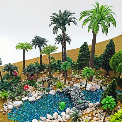 QuarenDen 42Pcs Diorama Supplies Kit, Model Trees, Miniature Palm Trees, Architecture Tree, Decorative Sand, Stone, Grass, Moss Stick,Scenery Basing Material Kit for DIY Craft, Model Train Scenery