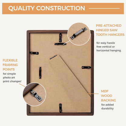 8.5x11 Walnut Picture Frame with Tempered Glass, Solid Walnut Wood Photo Frame with Mat for 6x8, 8.5 by 11 Picture Frame for Diploma, Natural Wooden Picture Frame for Home Decor Wall Mount or Table