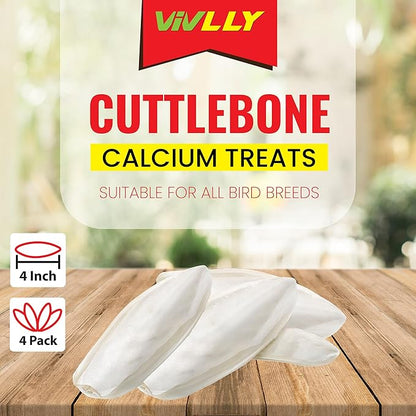 Natural Cuttlebones 4 Pack Calcium Cuttlebone Treats Suitable for All Bird Breeds - Easy to Attach with Metal Holder - Great for Parakeets Parrots Cockatiels - Chew Feeder Tortoise & Snails
