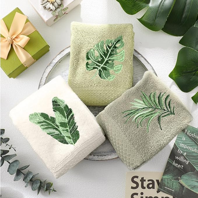 3 Pcs Sage Green Hand Towels Tropical Bathroom Decor Farmhouse Embroidered Sage