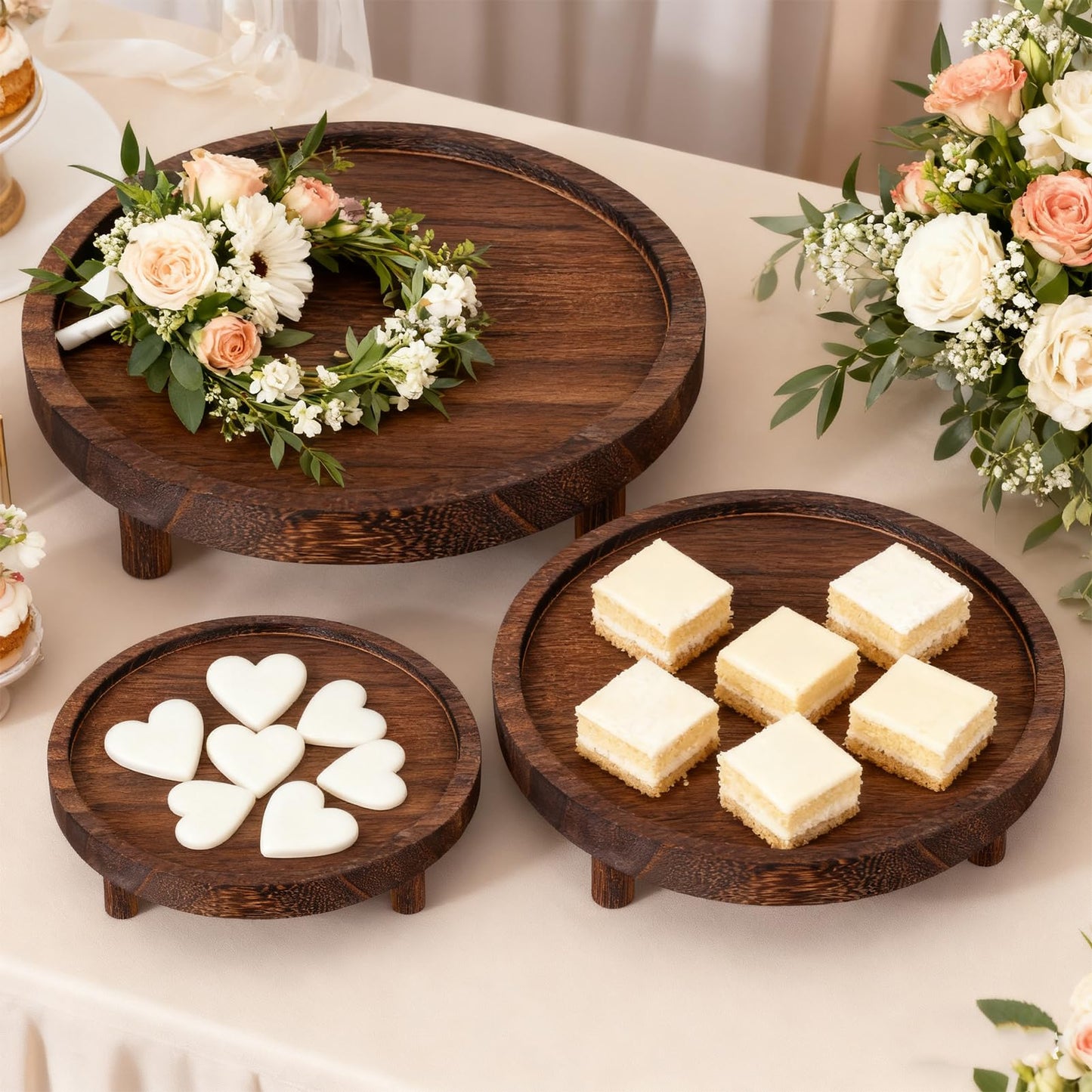 Zoketriton 6 Pcs Wooden Risers Display Stands Rustic Wood Cake Cupcake Stands for Party Round Food Risers Buffet Wooden Holder Rustic Riser for Buffet Display Home Wedding Party Decor