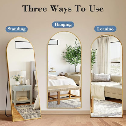 NEWBULIG Arched Mirror Full Length, 58"x19" Body Wall Mirrors with Shatter-Proof Glass, Upgraded Floor Standing Mirror, Hanging or Leaning, with Stand Aluminum Alloy Frame for Home Decor, Gold