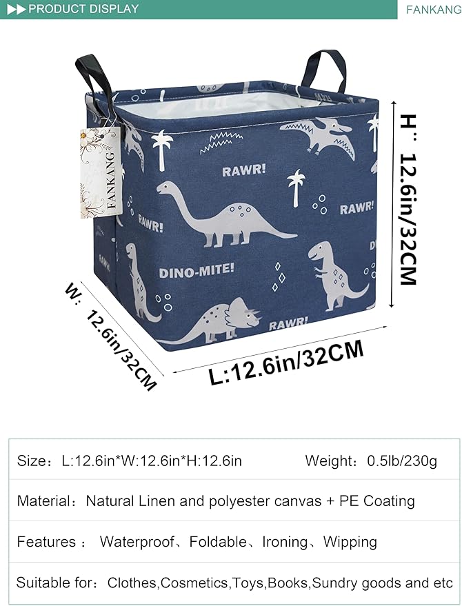 FANKANG Square Nursery Hamper Storage Bins Canvas Laundry Basket Foldable