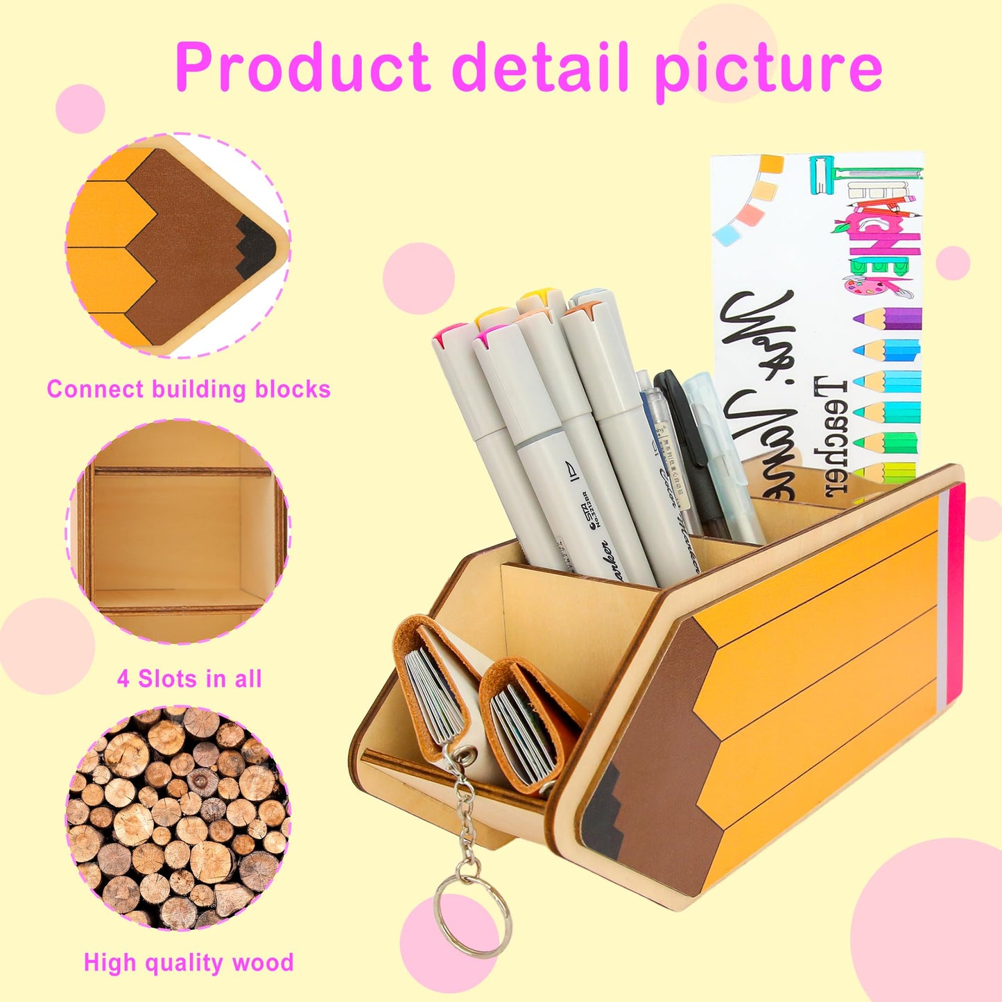 TINGKU 10" Desk Organizer – Classroom Crayon & Pen Holder, Wooden Pencil Parking Dispenser for Teachers, Teacher Appreciation Gift