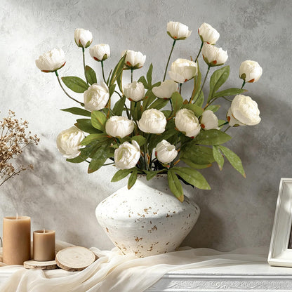 Cherica 6Pcs Viral Peony Artificial Flowers for Vase，27in Real Touch Fake Flowers Branches with Flexible Wired Stems for Home Decor DIY Bouquet Centerpieces Wedding Shower Fillers Arrangements,White