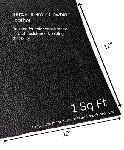 Natural Grain Cow Leathers: 12'' x 12'' Pre-Cut Leather Pieces (Black, 1 Piece)