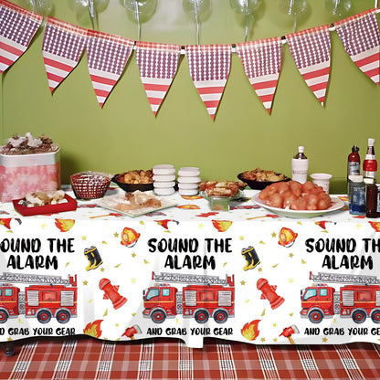 219pcs Firetruck Birthday Decorations Tableware Include Fire Truck Plates and Napkins Set, Cups, Banner, Hanging, Tablecloth, Cake Topper, Cupcake Topper for Firefighter Party Decorations Serve 24