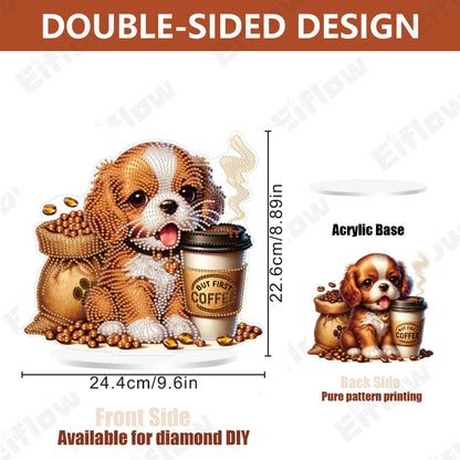 Eiflow Tabletop Diamond Art Kit for Adults, DIY Table top Diamond Art Painting with Stand, Acrylic Stand Up Gem Painting Board Kit Desktop Gem Art (Coffee)