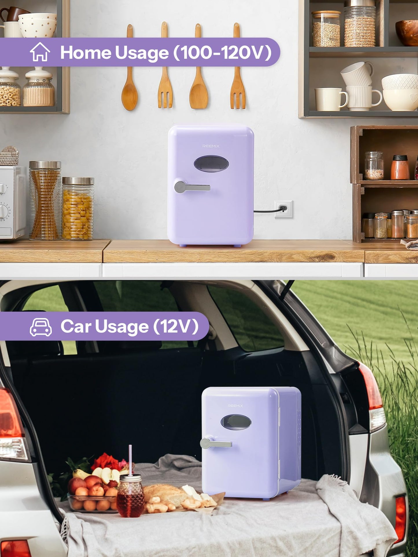 Mini Fridge With Handle, Small Fridge Rapid Cooling 4 Liter/6 Cans Skincare Fridge, Cooler and Warmer Refrigerators for Bedroom, Cosmetics, Office and Car (Retro, Purple)
