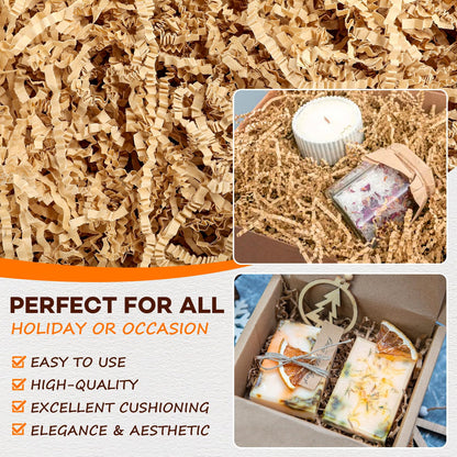 RowinsyDD 2LB Kraft Crinkle Paper Filler, Brown Cut Shredded Paper for Gift Baskets Packaging Wrapping Cushion Stuffing Box Filler for Easter Christmas Wedding Birthday Bridesmaid
