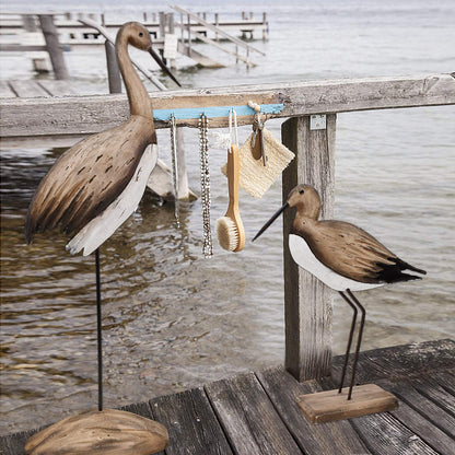 Morning View Wooden Sea Birds Decor Wood Seagull Statue Bird Figurines Seabird Statue Standing Seagulls Decorations Coastal Sculpture Nautical Beach Ocean Home Table Garden Yard Lawn Outdoor 11.5 Inch