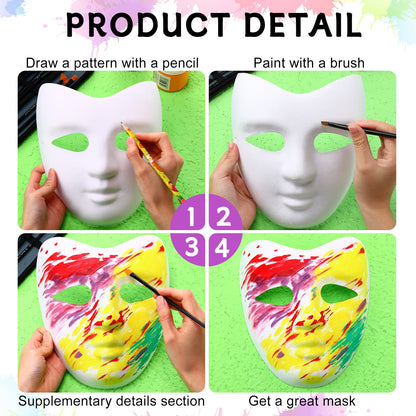 Sumind 50 Pcs White Paper Mache Mask Craft DIY Blank Paintable Costume Full Face Plain Mask for Decoration Cosplay Party Halloween