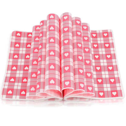 Honeydak 150 Pieces Valentines Wax Paper Sheets Heart Decorative Parchment Sheets Food Basket Liner Greaseproof Paper Liners for Baking Valentines Day Party Favors(Pink Plaid Heart)