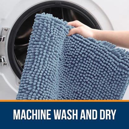 OLANLY Large Bathroom Rugs 45x27, Extra Soft Absorbent Chenille Bath Rugs, Rubber Backing Quick Dry, Machine Washable Bath Mats for Bathroom Floor, Tub and Shower, Home Decor Accessories, Airy Blue