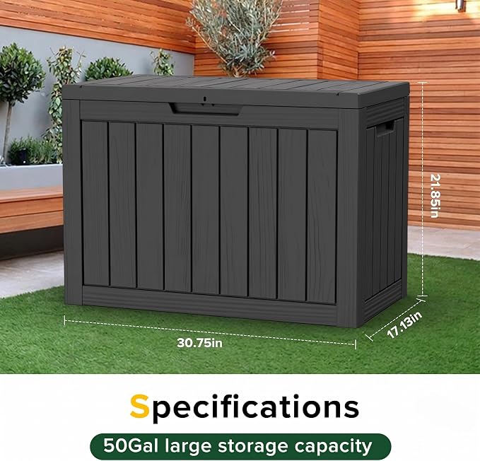 PatioZen 50 Gallon Package Delivery Boxes for Outside, Lokable Secure Resin Package Delivery Box with Lid, Weatherproof and Anti-Theft Storage for Outdoor Front Door, Porch, Curbside, House (Black)