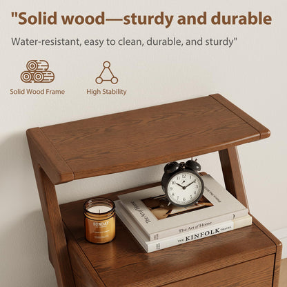 Solid Wood nightstands Set of 2 with Open Shelf and Drawers, Z Wooden Set of 2 nightstands with Open Storage, Bedside Table Set of 2 for Bedroom, Modern Mid Century end Table.
