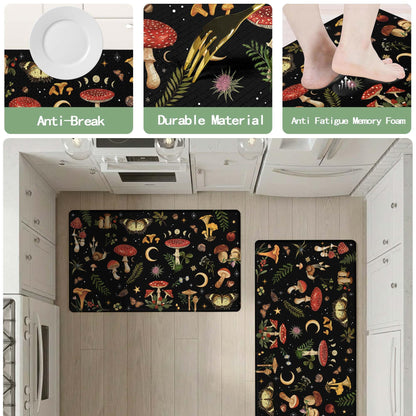 Zussun Mushroom Rug Kitchen Mats for Floor Cushioned Anti Fatigue Kitchen Rugs Sets of 2, Non Slip Waterproof Black Kitchen Floor Mat, Comfort Memory Foam Standing Mat for Office Laundry Sink Desk