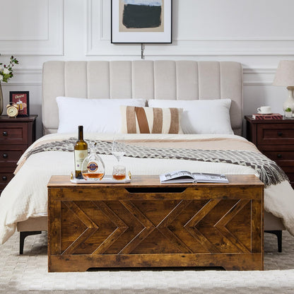 XDliv 47.2” Storage Bench,Extra Large Wooden Storage Chest with 2 Safety Hinges,entryway Bench,Blanket Storage,Shoe Storage Bench for Entryway,Bedroom,Living Room,Easy Assembly.-Rustic Brown