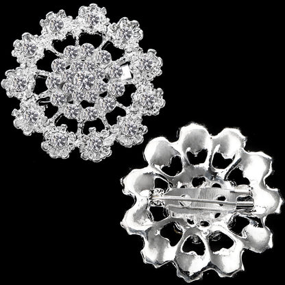 Hiceeden Lot 24 Pcs Crystal Brooches Pins, Silver Shining Clear Rhinestone Brooches Flower Jewelry Bridal Wedding Bouquet Kit Gift for Girls, Women, DIY Decoration