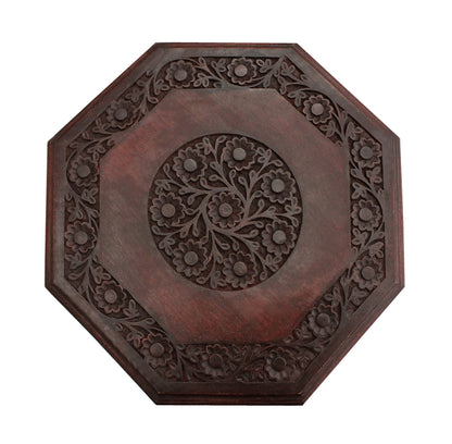 COTTON CRAFT Solid Wood Accent End Table - Hand Carved Vintage Boho Folding Side Table - Small Spaces Entryway Farmhouse Living Room Bedside - No Tools Assembly - 18x18 Octagon - Brown