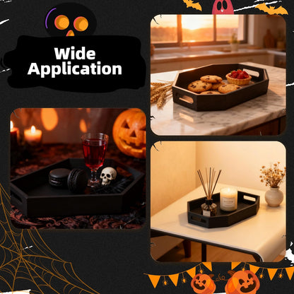 Halloween Coffin Tray, Gothic Coffin Shape Serving Board with Built-in Handles, Black Halloween Spooky Decor, Creepy Wooden Serving Tray for Candy, Snacks, Charcuterie, Jewelry, Makeup