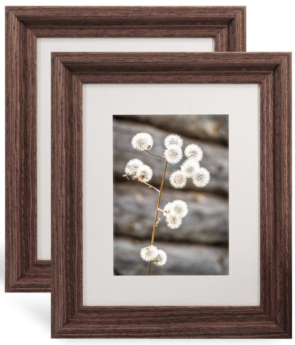 GraduationMall 8x10 Wooden Picture Frames,Display Photos 5x7 with Mat or 8x10 Without Mat,Real Glass,Wall or Tabletop Display,Rustic Brown Set of 2