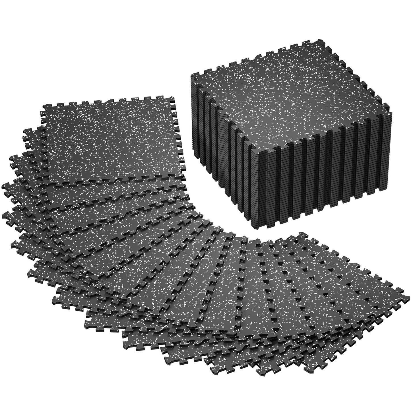 SUPERJARE 0.4'' Thick 36 Pcs 144 Sq Ft Rubber Top Exercise Equipment Mats, High Density EVA Foam Mats with Rubber Top, Interlocking Gym Flooring for Home Gym, Protective Workout Mat, Black/Grey