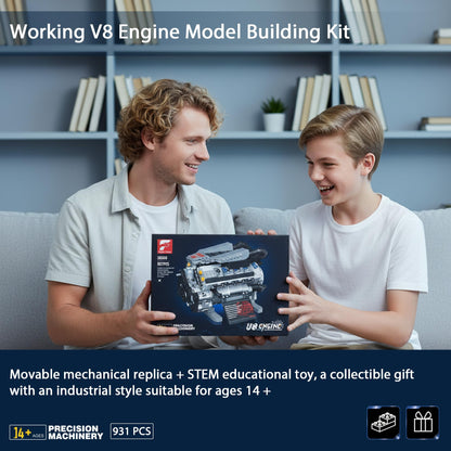 HUNKING Working V8 Engine Model Building Kit, Block-Compatible, Physical Science Experiment STEM Toy, Collectible Ornament and Creative Gift for Teens Aged 14+ and Adults(931 PCS)