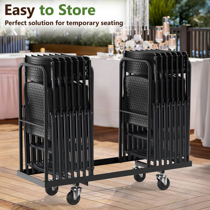 Folding Chair 4 Pack, Foldable Portable Chair with Breathable Molded Plastic Mesh Back & Seat, Sturdy Metal Frame Support up to 400lbs, Indoor Outdoor Foldable Chair for Party,Dinnig,Events,Black