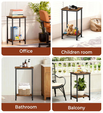 KEETDY Small Side Table for Small Space End Tables for Living Room, 2-Tier Storage Shelf Night Stand, Sofa Bedroom Bedside Table Nightstand Storage, Rustic Brown