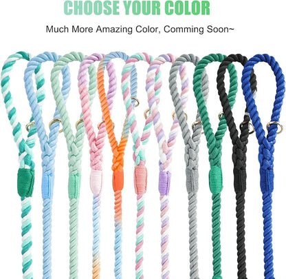 Dog Leash 5 FT Handmade Braided Cotton Rope Leashes for Small Medium and Large Dogs, New Golden Heavy Duty Metal Clasp, Light Green