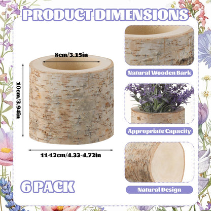 Acellegic 6 Pcs Natural Birch Vase Wooden Vase Natural Birch Bark Flower Pots Country Style Wood Planter for Garden Wedding Party Window Home Farmhouse Centerpieces